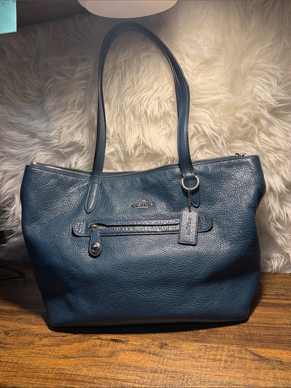 Coach Navy Pebbled Leather Shoulder Tote